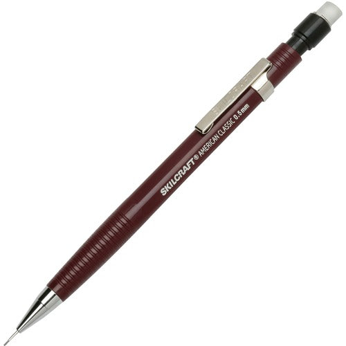SKILCRAFT  Mechanical Pencil, .5mm, Lead Refills,1 Dozen, Burgundy