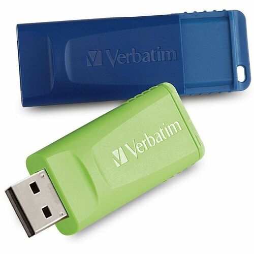 Verbatim  Flash Drive, Retractable, 64GB, 2/PK, Blue/Green