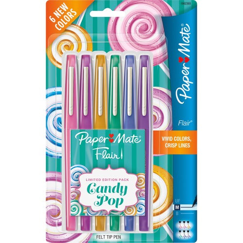Paper Mate  Felt Tip Pen, Med Pt, 6/PK, Candy Pop, Ast