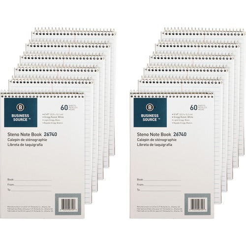 Business Source  Steno Notebook,Gregg Ruled,6"x9",60 Sheets, 12/PK, WE Paper