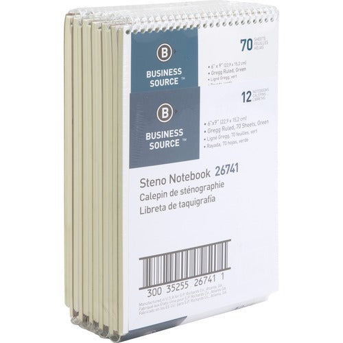 Business Source  Steno Notebook,Gregg Ruled,6"x9",70 Sheets, 12/PK, GN Paper