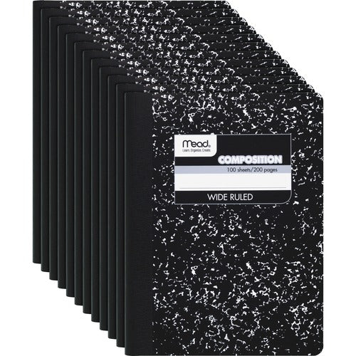 Mead  Composition Book,100 Shts,7-1/2"x9-3/4",BK 12/CT, Marble