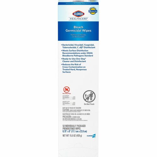 Clorox Company  Germicidal Wipes,w/Bleach, 50 Wipes/PK, White