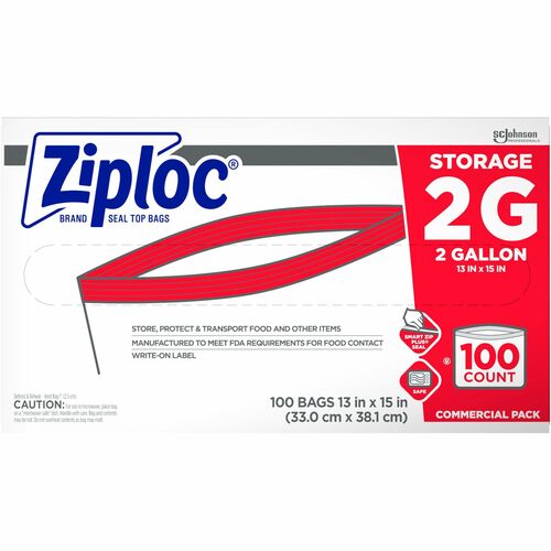 S.C. JOHNSON & SON, INC  Double Zipper Bags, 2 Gal, 100/CT, Clear