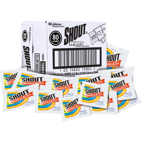 S.C. JOHNSON & SON, INC  Stain Remover Wipes, Instant, Shout, 4-3/5"x5-4/5", 80/CT