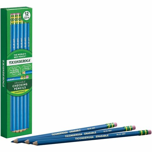 Dixon Ticonderoga Company  Colored Pencils, w/Eraser, Erasable, HB-Med, 72/CT, Blue
