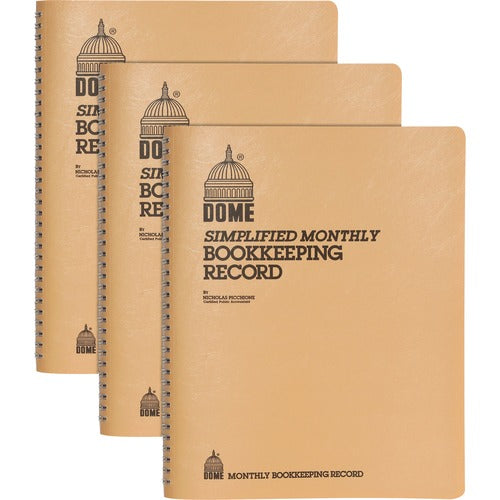 Dome Publishing Co Inc  Bookkeeping Record Books,Monthly,Undated,9"x11",3/BD,Beige-DOM612BD