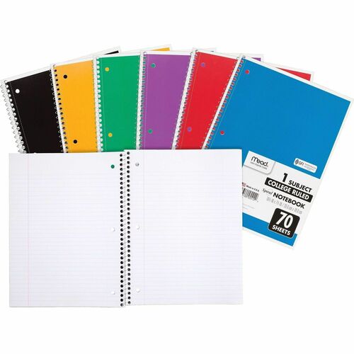 Mead  Notebooks, Spiral, 1-Subject, 70 Sht, 8"x10-1/2", 12/BD, AST