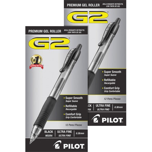 Pilot  Retractable Pens, Ultra Fine,24/BD, Clear Barrel/Black Ink