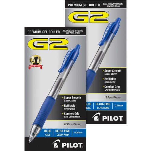 Pilot  Retractable Pens, Ultra Fine,24/BD,Clear Barrel/Blue Ink