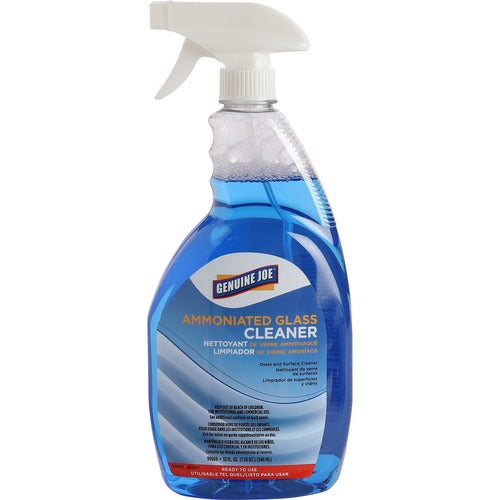 Genuine Joe  Glass Cleaner, Ammoniated, Spray Bottle, 32 oz, Dark Blue-GJO99669