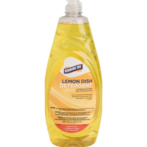 Genuine Joe  Dish Detergent, Pot & Pan, Conc, Lemon, 38 oz, Yellow-GJO99675