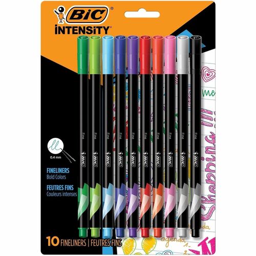 Bic  Felt-Tip Pen, Water-Based Ink, 0.4mm Tip, 10/PK, Assorted