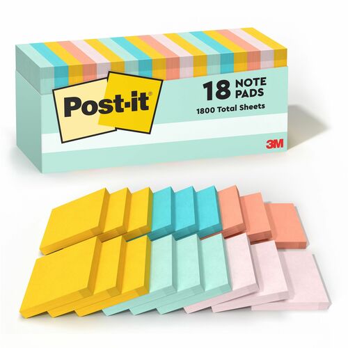 3M  Post-it Notes, Orig Pad, 3"x3", 100 SH/PD, 18/PK, Marseille