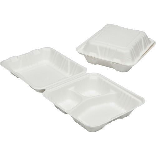 SKILCRAFT  Food Containers, 3 Compartments, 8"x8"x3", 200/CT, White