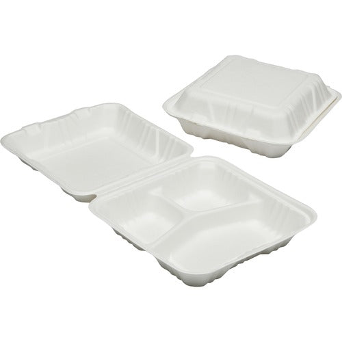 SKILCRAFT  Food Containers, 3 Compartments, 9"x9"x3", 200/CT, White