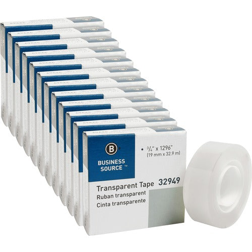 Business Source  Transparent Tape, 1" Core, 3/4"x1296", 12 Rolls/PK, Clear