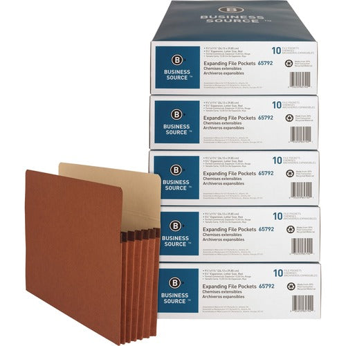 Business Source  File Pockets, 5-1/4" Exp., Letter, 50/CT, Redrope