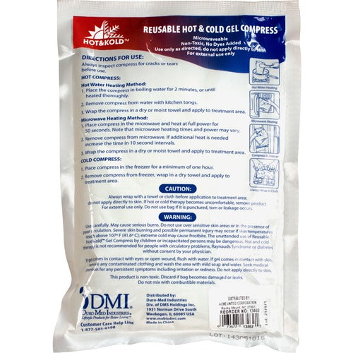 First Aid Only, Inc  Hot/Cold Pack, Reusable, Large, 8.63" Long, White-FAO13462