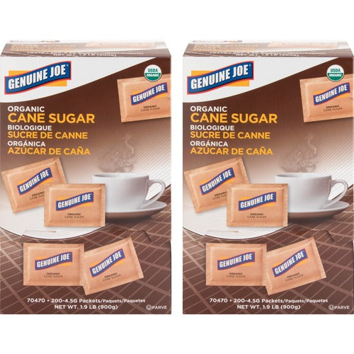 Genuine Joe  Turbinado Cane Sugar, Unrefined, 200/BX, 2BX/CT, Brown-GJO70470CT