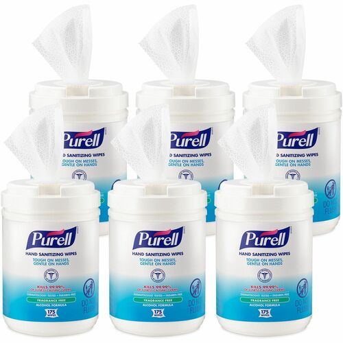 Gojo  Hand Sanitizing Wipes, 6"x7", 175 Wipes/Canister, 6/CT,White-GOJ903106CT