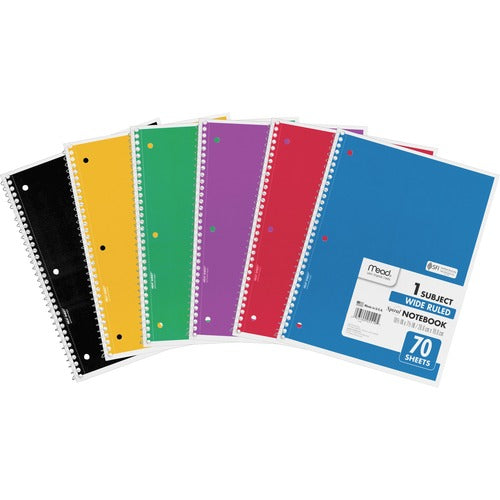 Mead  Notebooks,1-Subject,Wide Rule,70 Sht,10-1/2"x8", 6/BD, AST