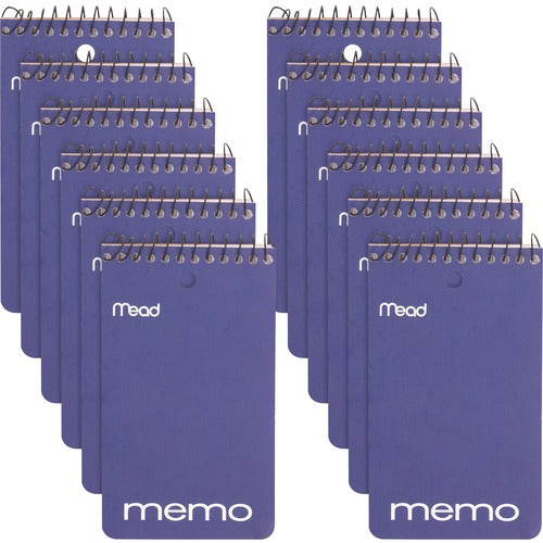 Mead  Memo Books,College Ruled,1-HP,Top Wirebound,3"x5", 12/PK,AST