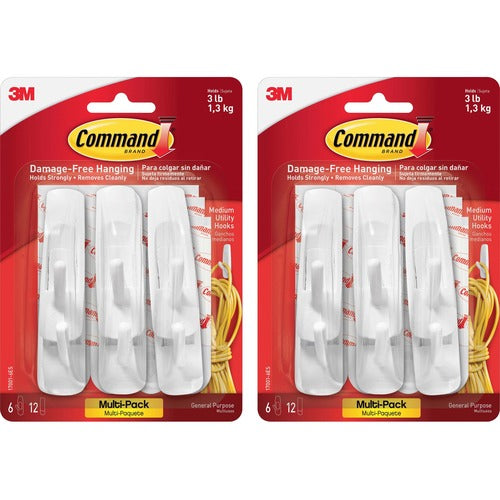 3M  Hooks,Reusable,Command Adhesive,Medium,6/PK,2PK/BG,WE