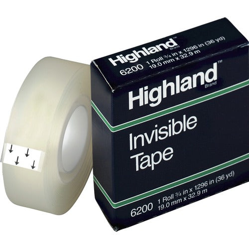 3M  Invisible Tape, 1" Core, 3/4"x1296", 12 Rolls/PK, Clear