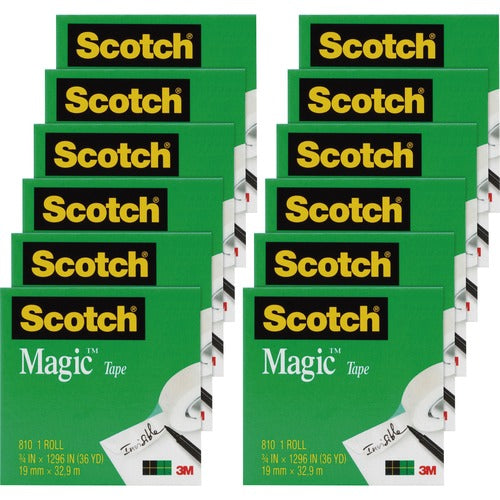 3M  Magic Tape, 1" Core, 3/4"x1296", 12 Rolls/PK, Transparent