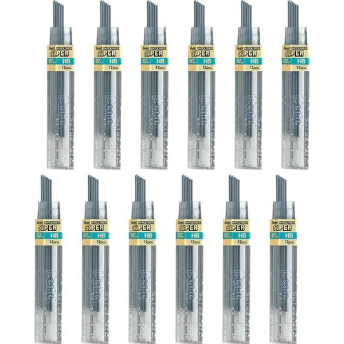 Pentel  Hi-Polymer Lead, 0.7 mm, Medium, HB, 12/Tube, 12TB/BX, Black