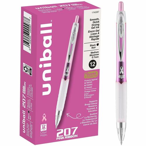 uni-ball Corporation  Gel Pens, Super Ink, 0.7mm, 12/BX, Pink Ribbon Barrel/BK Ink