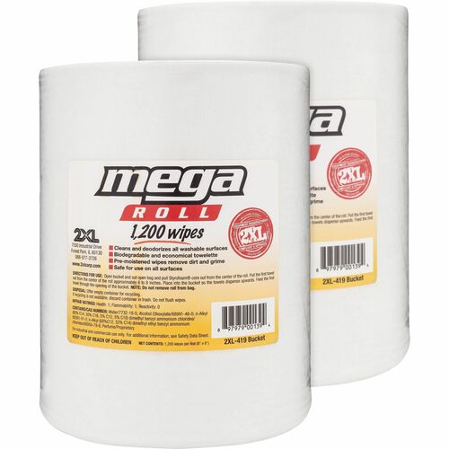 2XL CORP  Wipes, Alcohol-free, 8"x8", 1200Shts/Roll, 2/CT, White