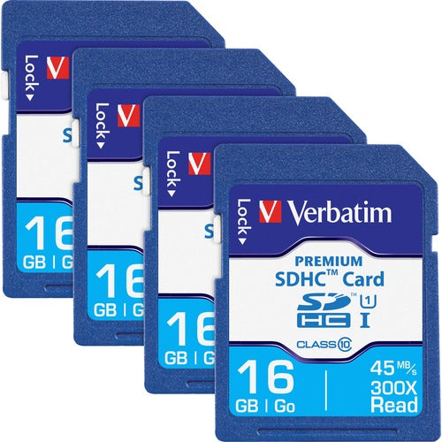 Verbatim  SDHC Cards, 6 Hours, Speed Class 10, 16GB, 4/BX