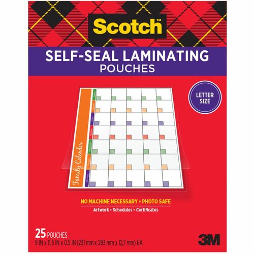 3M  Self-Laminating Pouches, 9-1/16"x11-5/8",25/PK, Clear