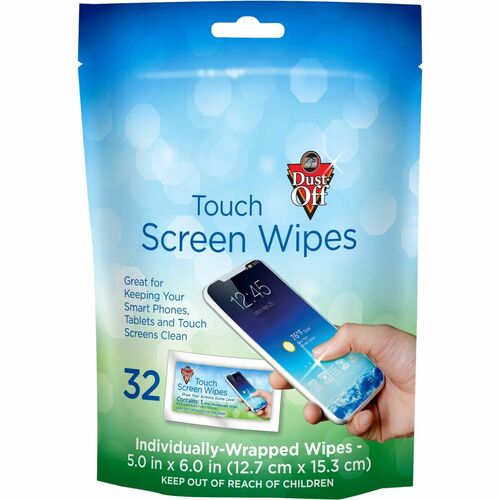 Falcon  Touch Screen Wipes, Individual, 5"Wx6"L, 32/PK, White-FALDTSW32M
