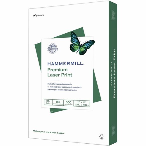 Hammermill  Laser Print Paper, 24 lb., 98 GE, 11"X17", 500 Sht/RM, WE-HAM104620