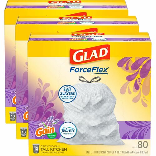 Clorox Company  Trash Bags, Tall, Lavender, 13Gal, 0.78mil,80/BX,3 BX/CT,WE