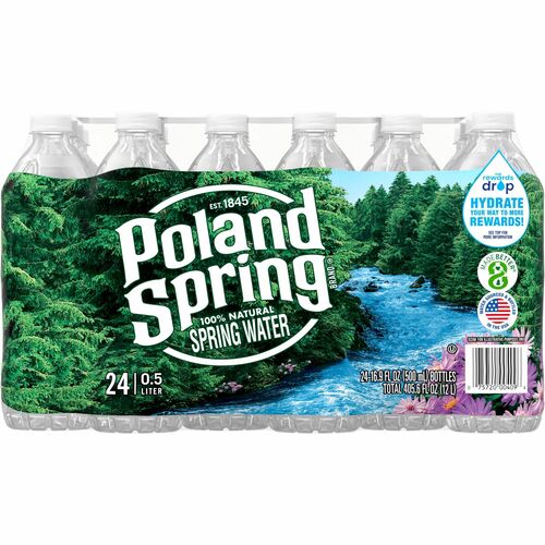 Nestle Waters North America  Spring Water, Bottled, Poland Springs, 0.5 Liter, 24/CT