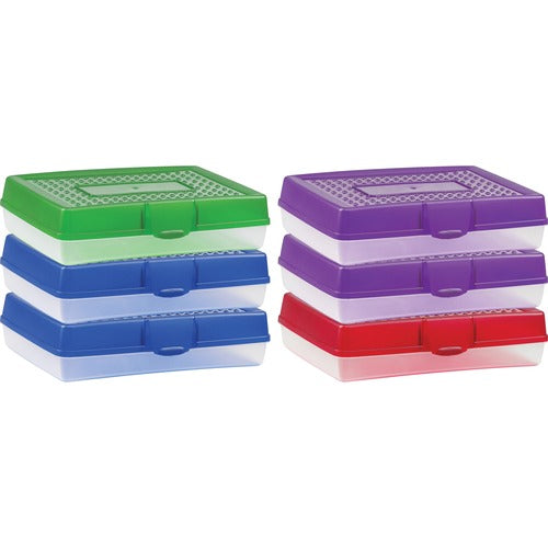 Storex Industries Corporation  Large Pencil Box, 11-1/4"Wx7-3/4"Lx2-9/10"H, 6/CT, Assorted