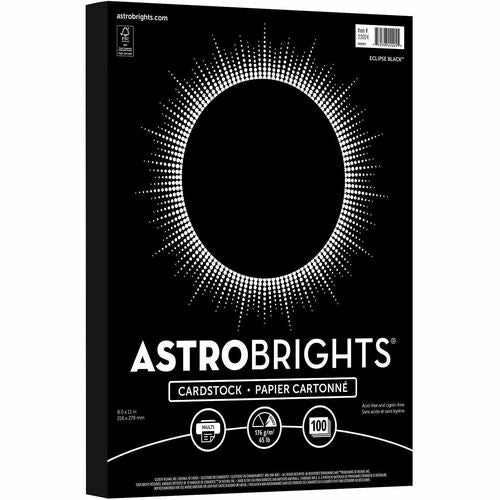 Wausau Papers  Cardstock, 65 lb, 8-1/2"x11", 100Shts/PK, Eclipse Black