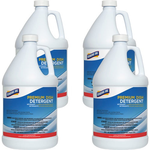 Genuine Joe  Dish Detergent, Concentrated, 1 Gallon, 4/CT, Blue-GJO99678CT