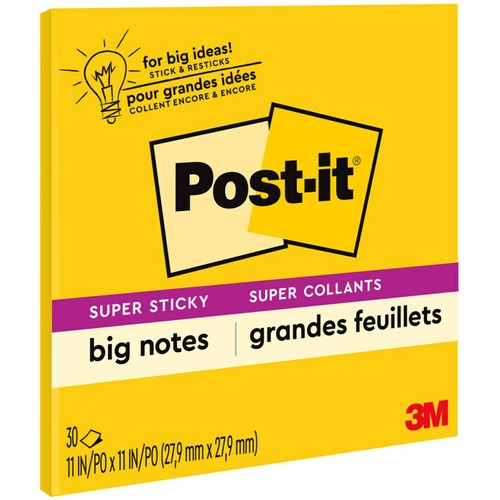 3M  Notepad,Post-it Big Notes,Super Sticky,30 Shts,11"x11",YW
