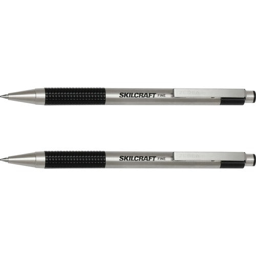 SKILCRAFT  Ballpoint Pens, Stainless Steel Barrel, 0.7mm, 2/PK, BK Ink
