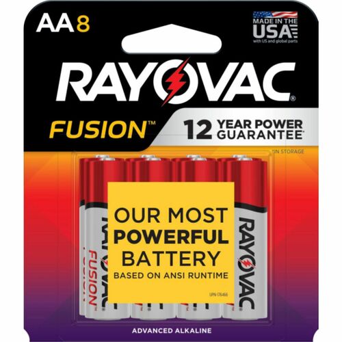 Rayovac Corporation  Batteries,AA,Alkaline,Fusion,8/PK, Red/Silver