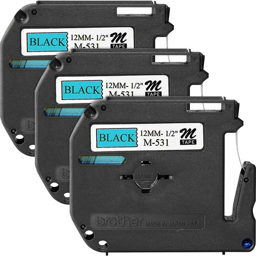 Brother  Labeling Tape, Nonlaminated, 1/2" Size, 3/BD, Black/Blue