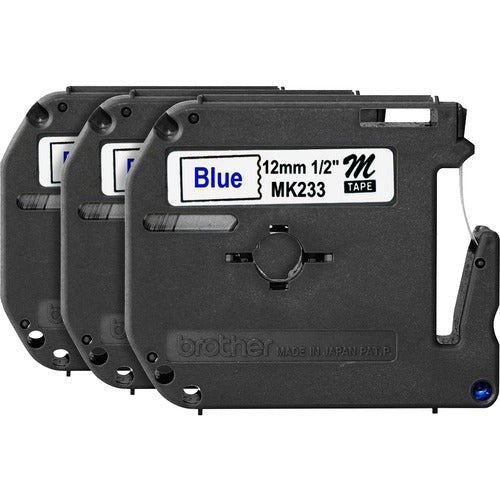 Brother  Labeling Tape, Nonlaminated, 1/2" Size, 3/BD, Blue/White