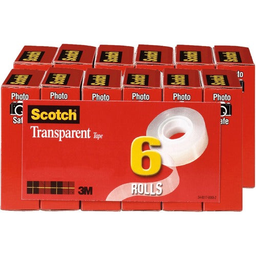 3M  Transparent Tape, Refill, 1" Core, 3/4"x36 Yds, 12Rolls/BD