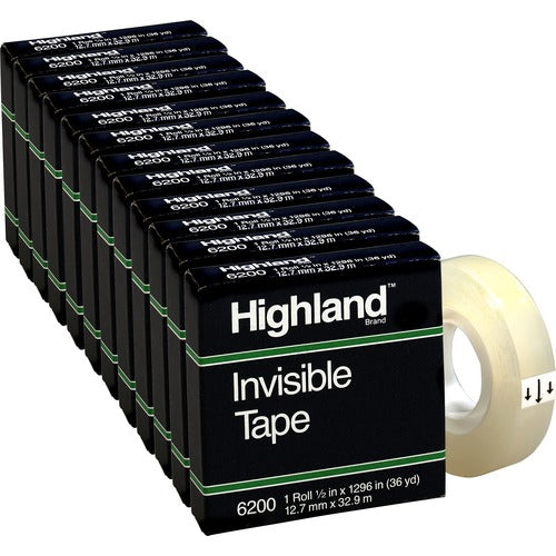 3M  Invisible Tape, 1" Core, 1/2"x1296", 12 Rolls/BX, Clear