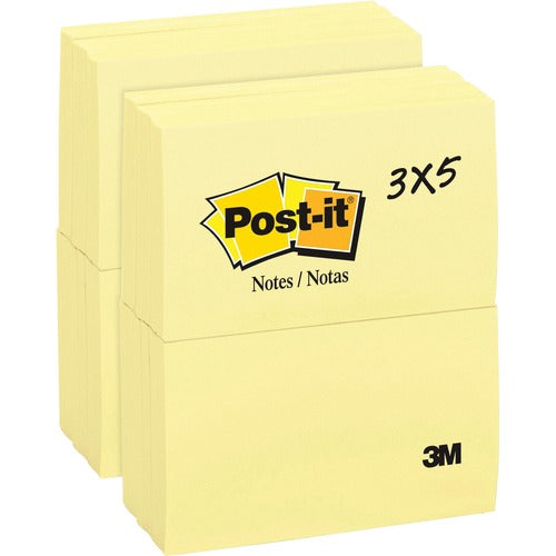 3M  Post-it Notes,Original Pads,3"x5",100 SH/PD,24/BD,Canary